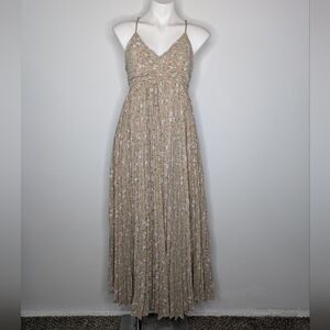 In Loom Tan Pink Floral Sleeveless Tie Back Maxi Sun Dress L